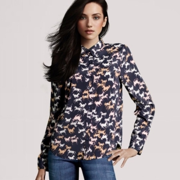 H&M Tops - 🐎 H&M Equestrian Navy Horse Print Blouse